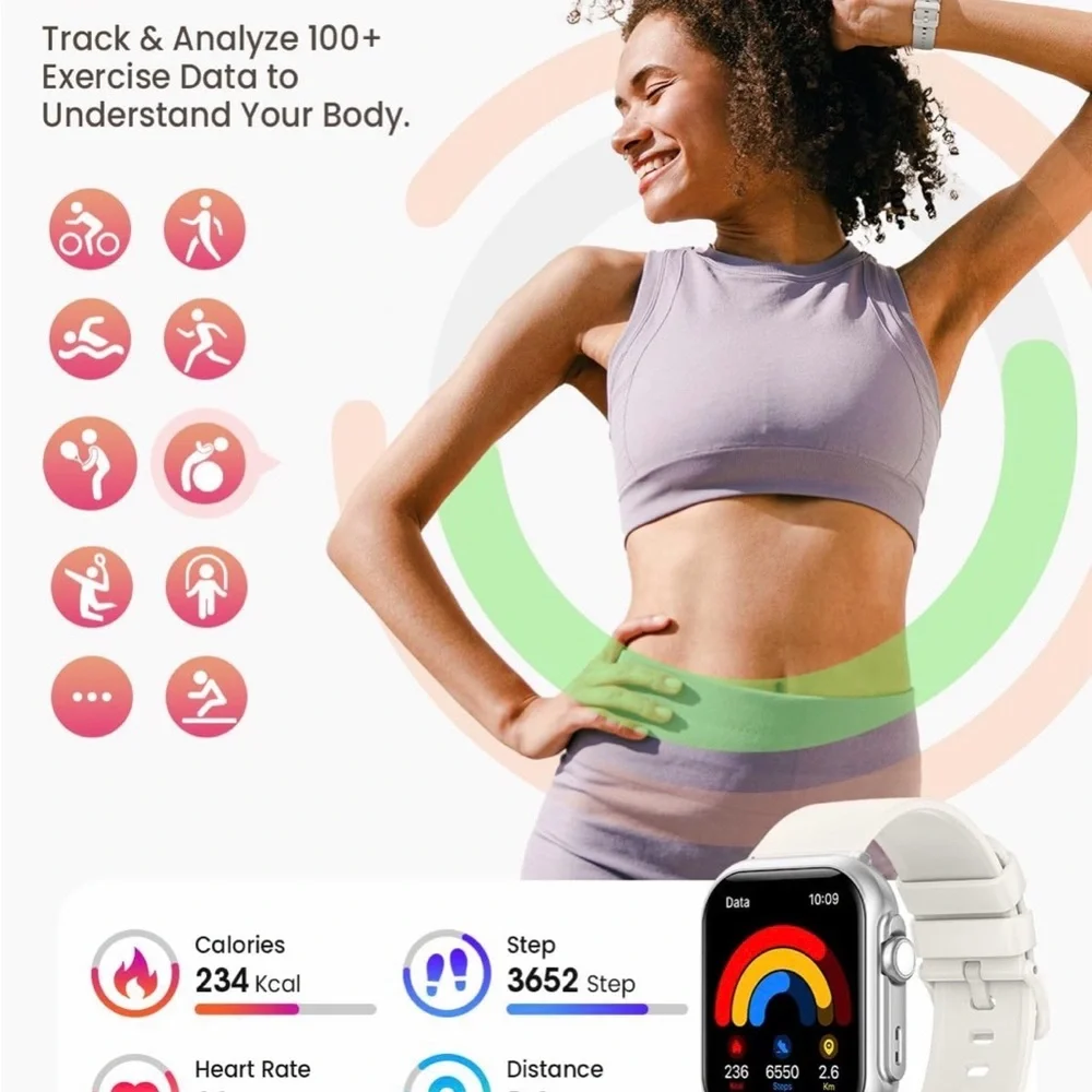 NWT Banlvs Smartwatch for Women,Calls,Monitors,Fitness,Sleep,Silver &Beige Bands